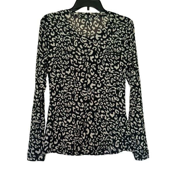 CABI woman's size small S Sweetheart animal print mesh ruched long sleeve top - Picture 2 of 11